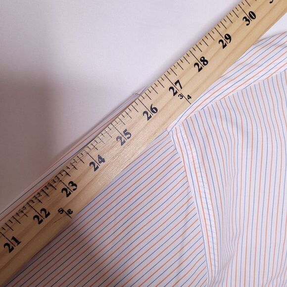 Brooks Brothers Dress Shirt Mens 15.5 Striped Orange, Blue, White French Cuff - Picture 8 of 10